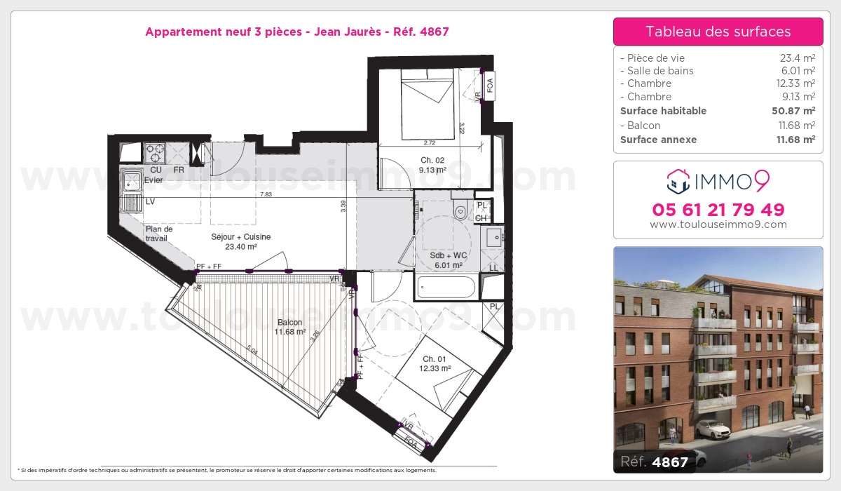 Plan et surfaces, Programme neuf Toulouse : Jean Jaurès Référence n° 4867
