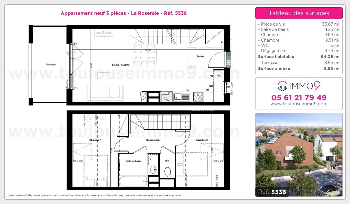 Plan et surfaces, Programme neuf Toulouse : Roseraie Référence n° 5536