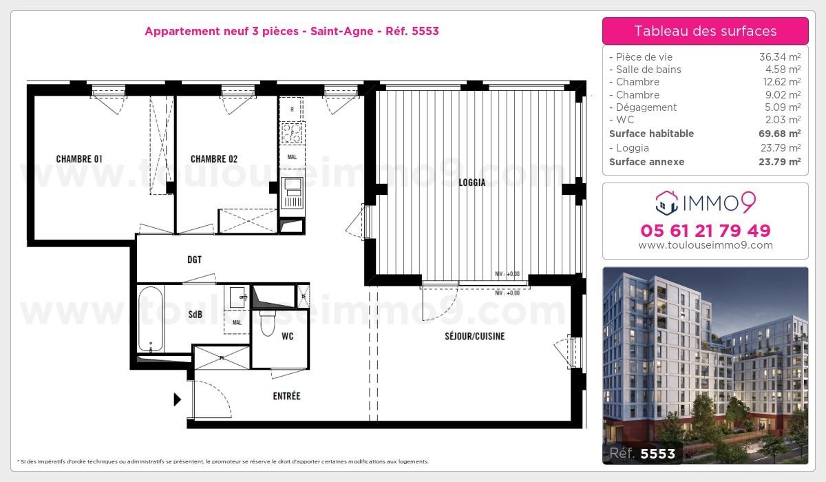 Plan et surfaces, Programme neuf Toulouse : Saint-Agne Référence n° 5553