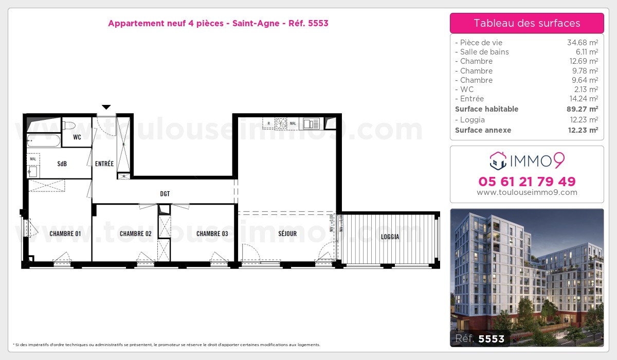 Plan et surfaces, Programme neuf Toulouse : Saint-Agne Référence n° 5553