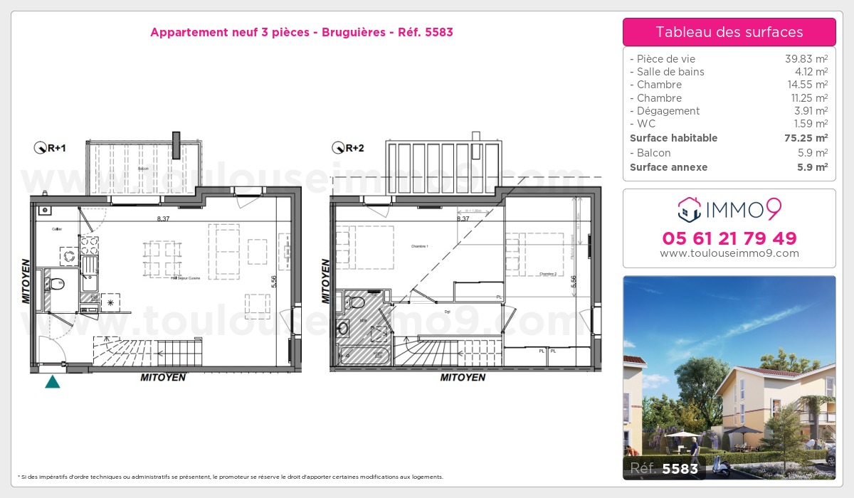 Plan et surfaces, Programme neuf Bruguières Référence n° 5583