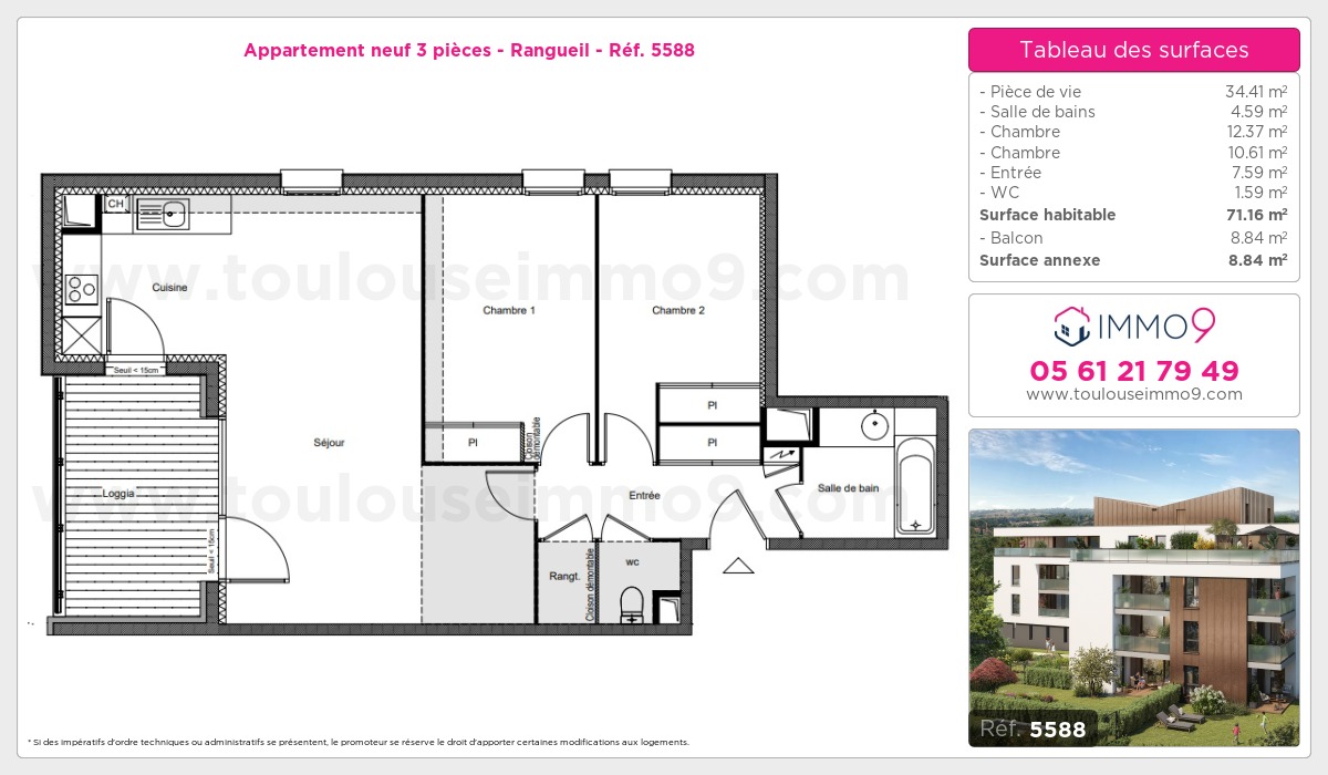 Plan et surfaces, Programme neuf Toulouse : Rangueil Référence n° 5588