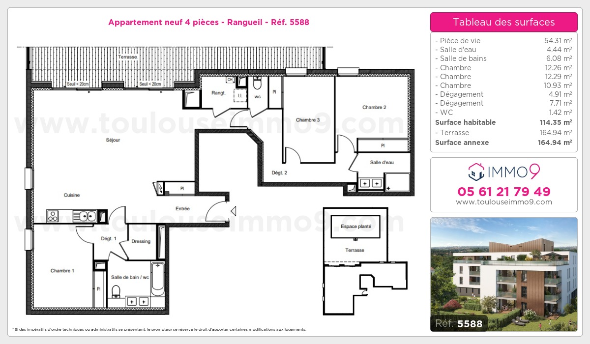 Plan et surfaces, Programme neuf Toulouse : Rangueil Référence n° 5588