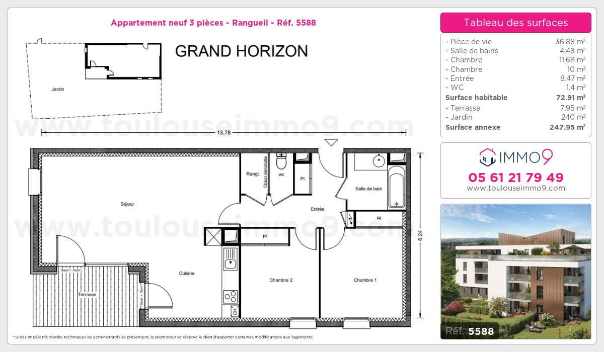 Plan et surfaces, Programme neuf Toulouse : Rangueil Référence n° 5588