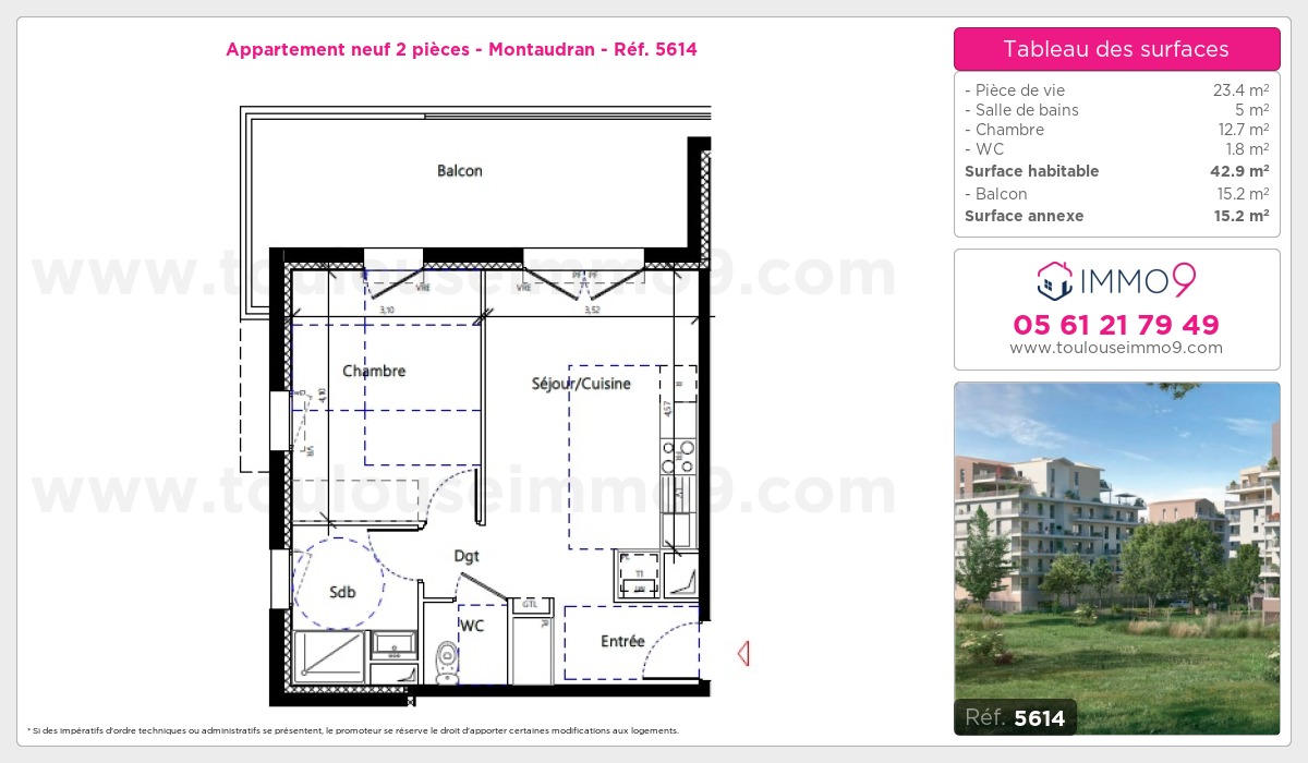 Plan et surfaces, Programme neuf Toulouse : Montaudran Référence n° 5614