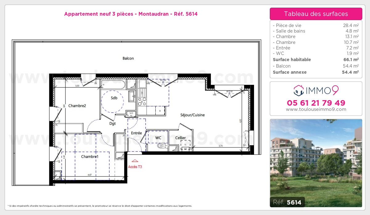 Plan et surfaces, Programme neuf Toulouse : Montaudran Référence n° 5614