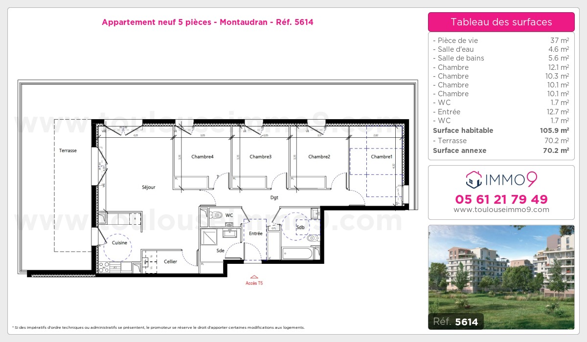 Plan et surfaces, Programme neuf Toulouse : Montaudran Référence n° 5614