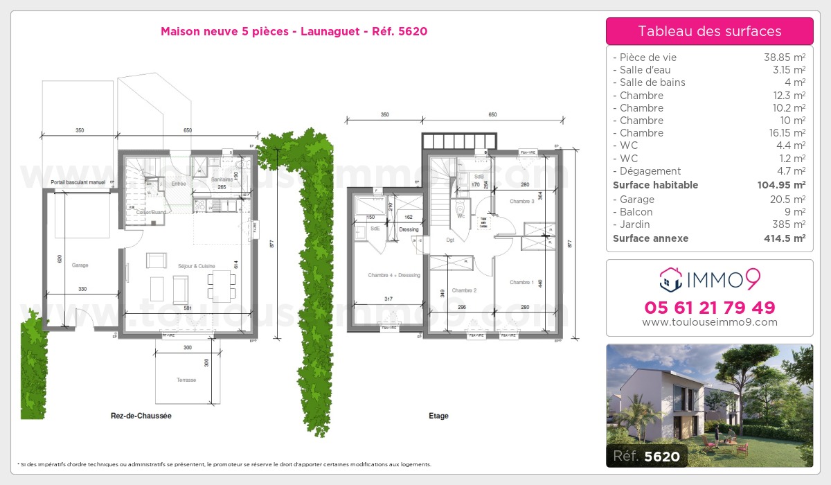 Plan et surfaces, Programme neuf Launaguet Référence n° 5620