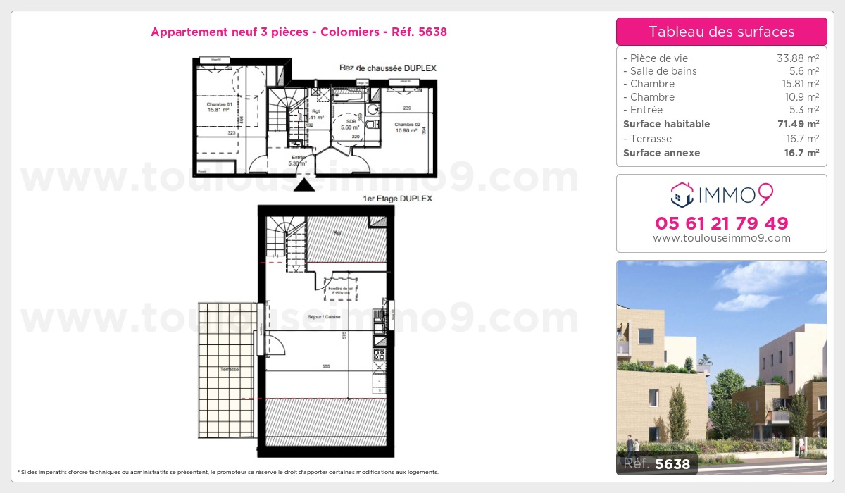 Plan et surfaces, Programme neuf Colomiers Référence n° 5638