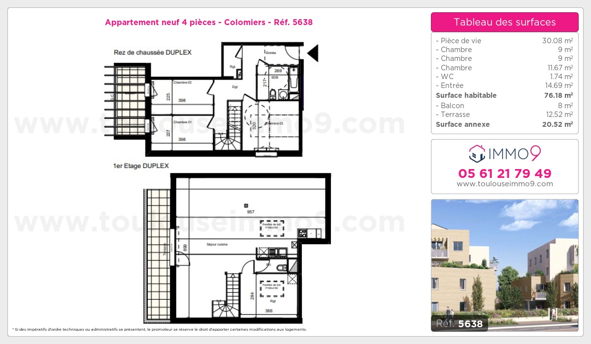 Plan et surfaces, Programme neuf Colomiers Référence n° 5638