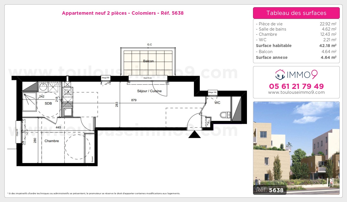 Plan et surfaces, Programme neuf Colomiers Référence n° 5638