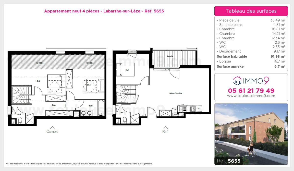 Plan et surfaces, Programme neuf Labarthe-sur-Lèze Référence n° 5655