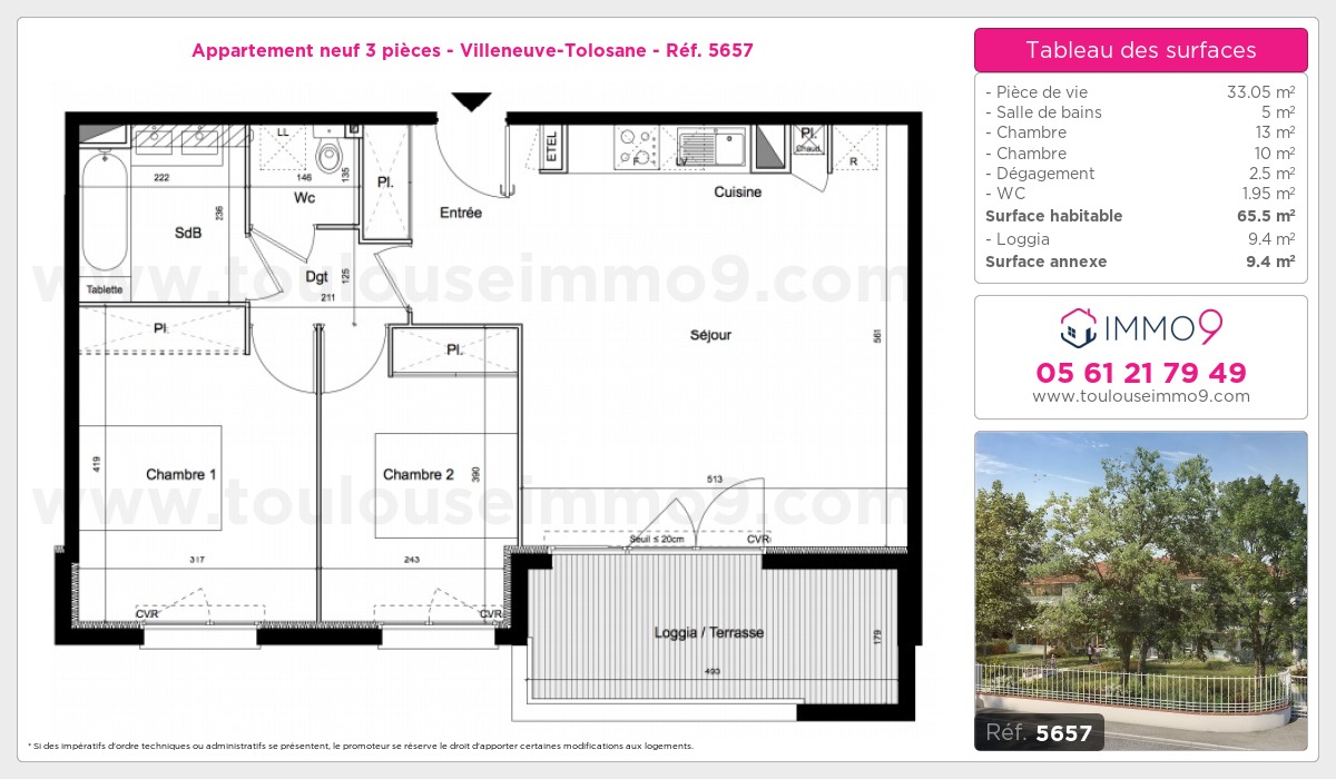 Plan et surfaces, Programme neuf Villeneuve-Tolosane Référence n° 5657