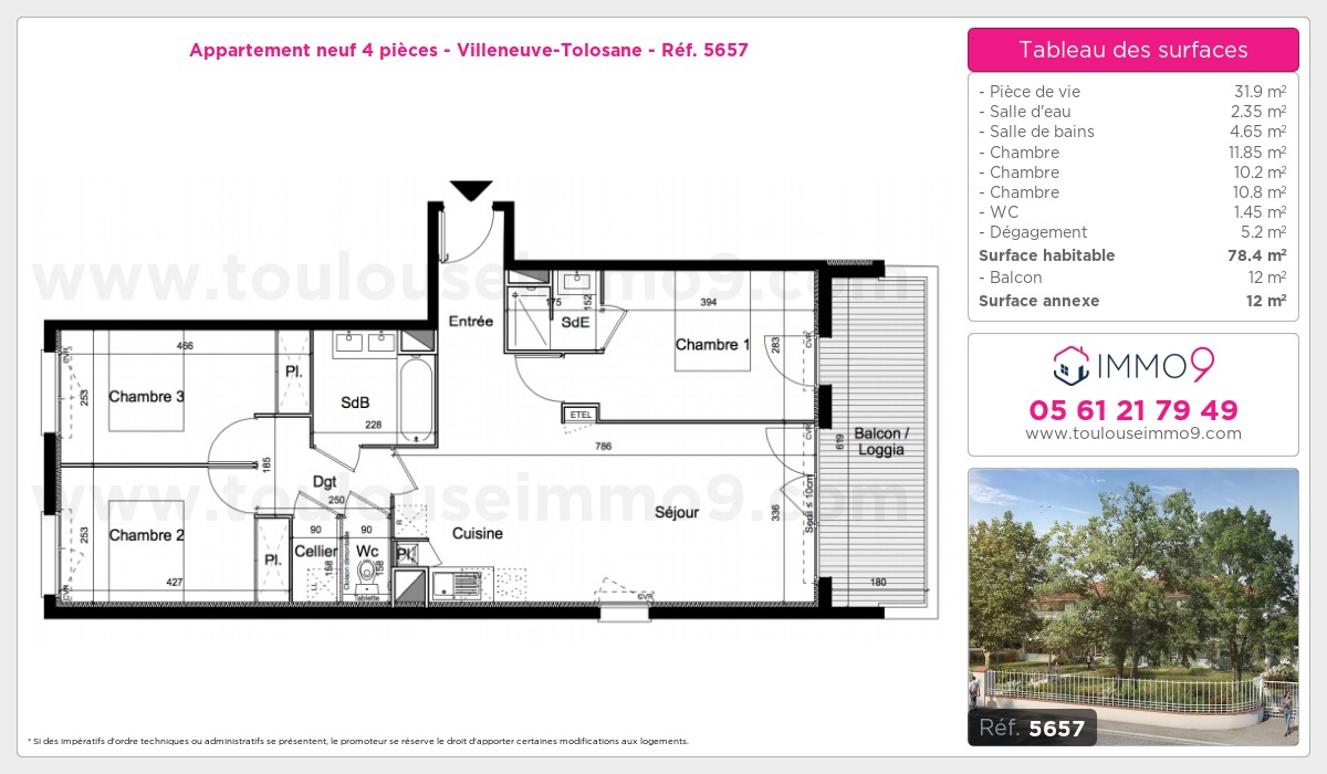 Plan et surfaces, Programme neuf Villeneuve-Tolosane Référence n° 5657