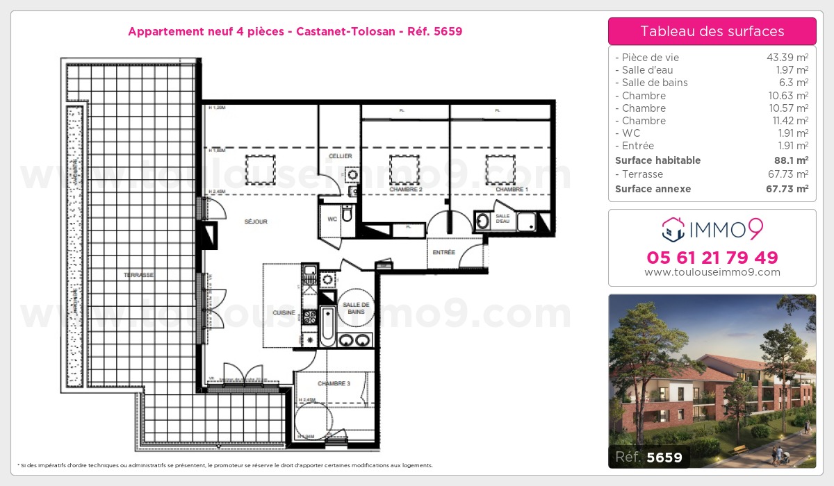 Plan et surfaces, Programme neuf Castanet-Tolosan Référence n° 5659