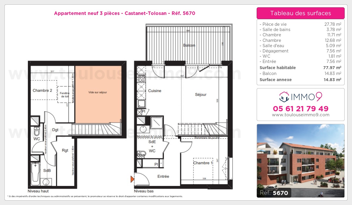 Plan et surfaces, Programme neuf Castanet-Tolosan Référence n° 5670