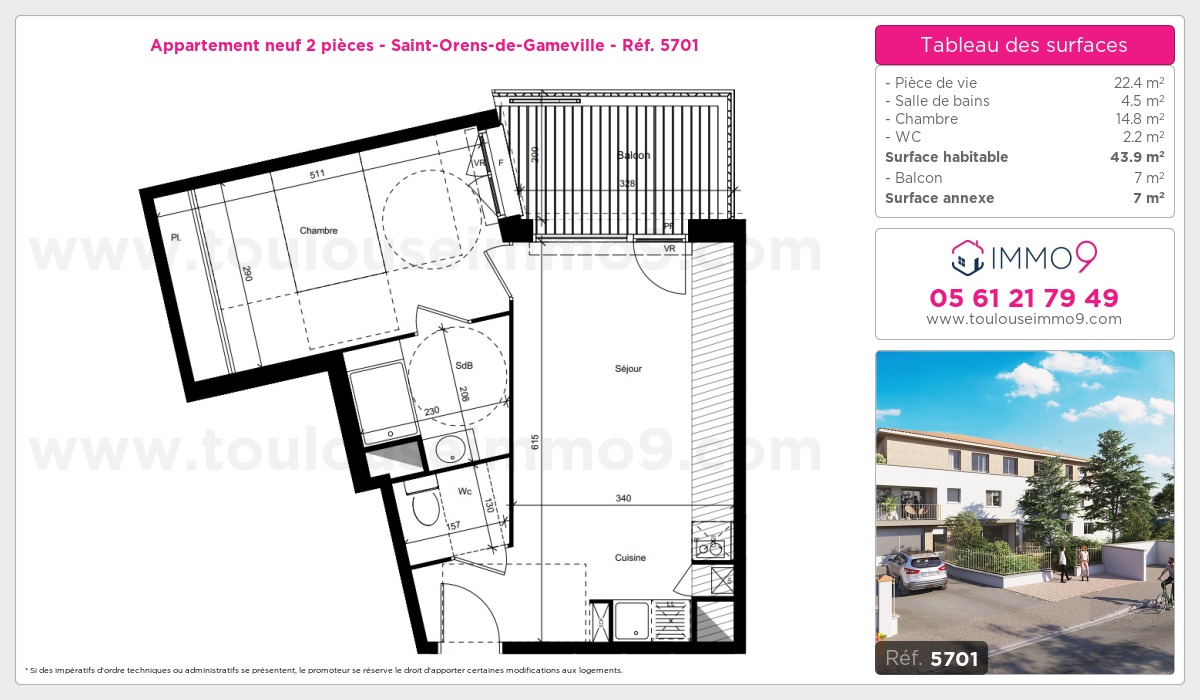 Plan et surfaces, Programme neuf Saint-Orens-de-Gameville Référence n° 5701