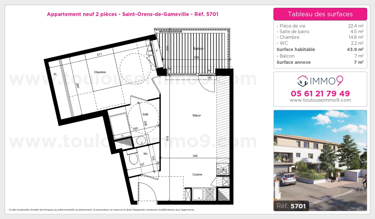 Plan et surfaces, Programme neuf Saint-Orens-de-Gameville Référence n° 5701