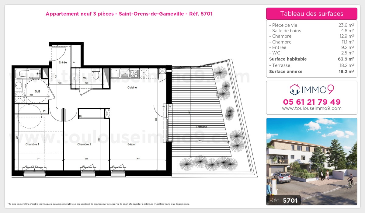 Plan et surfaces, Programme neuf Saint-Orens-de-Gameville Référence n° 5701