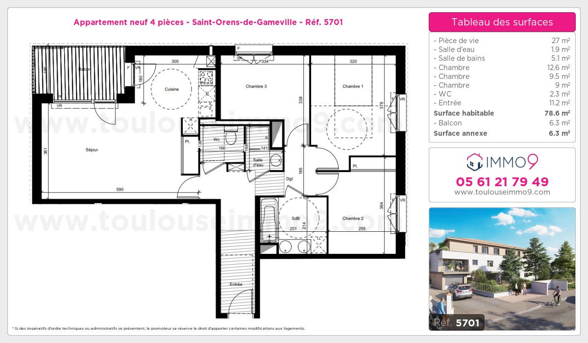 Plan et surfaces, Programme neuf Saint-Orens-de-Gameville Référence n° 5701