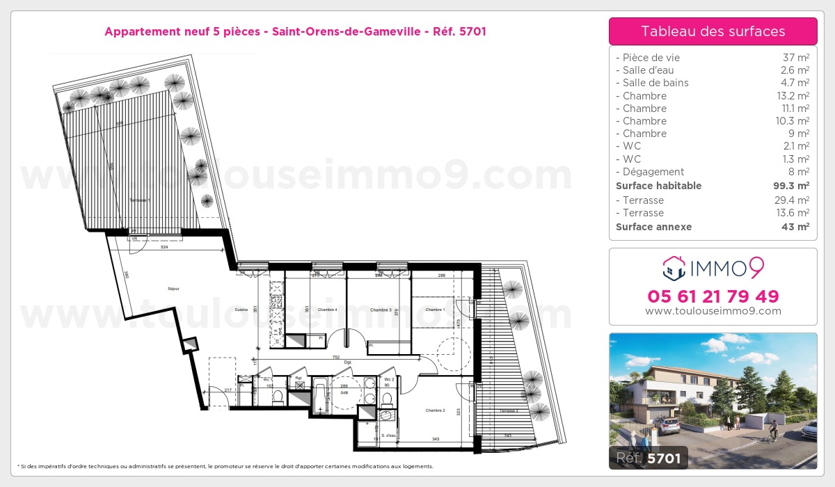 Plan et surfaces, Programme neuf Saint-Orens-de-Gameville Référence n° 5701