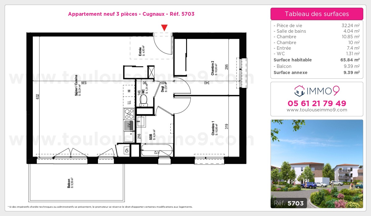 Plan et surfaces, Programme neuf Cugnaux Référence n° 5703