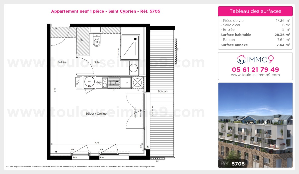 Plan et surfaces, Programme neuf Toulouse : Saint Cyprien Référence n° 5705