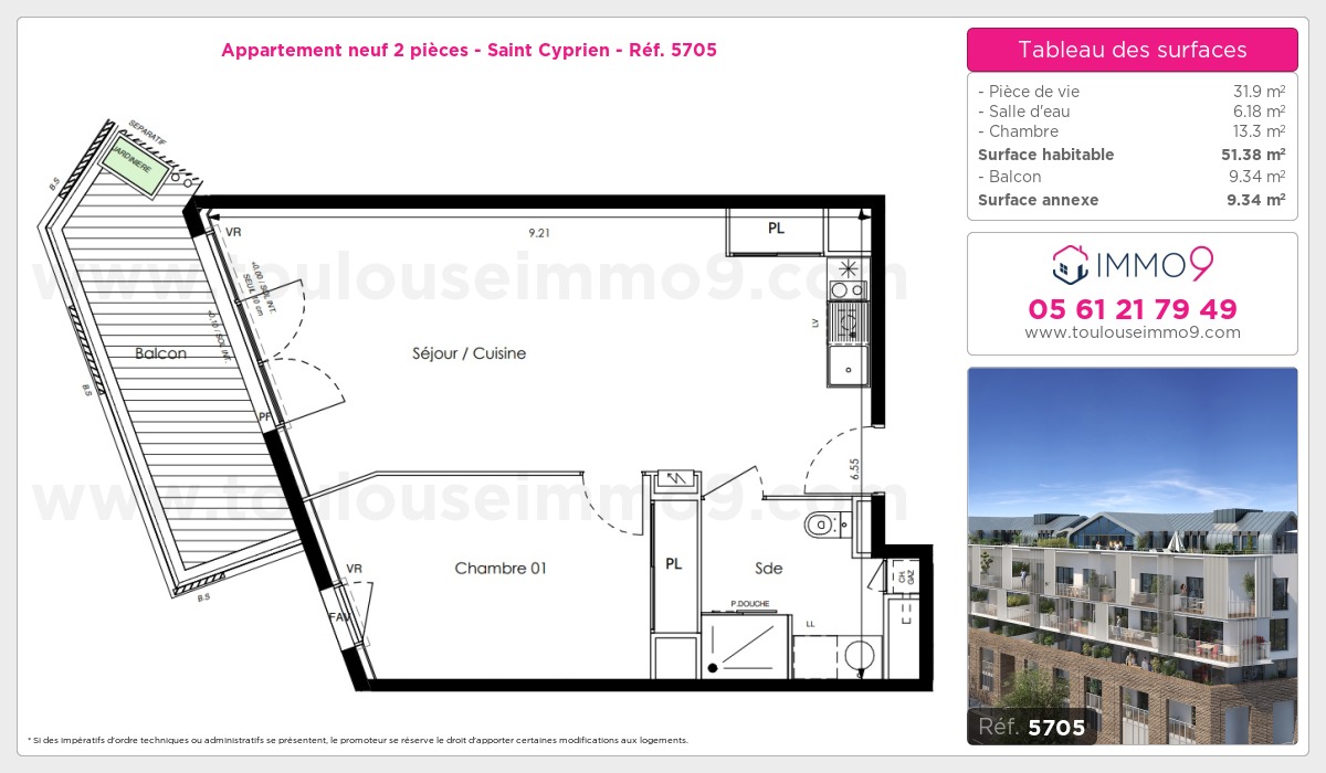 Plan et surfaces, Programme neuf Toulouse : Saint Cyprien Référence n° 5705