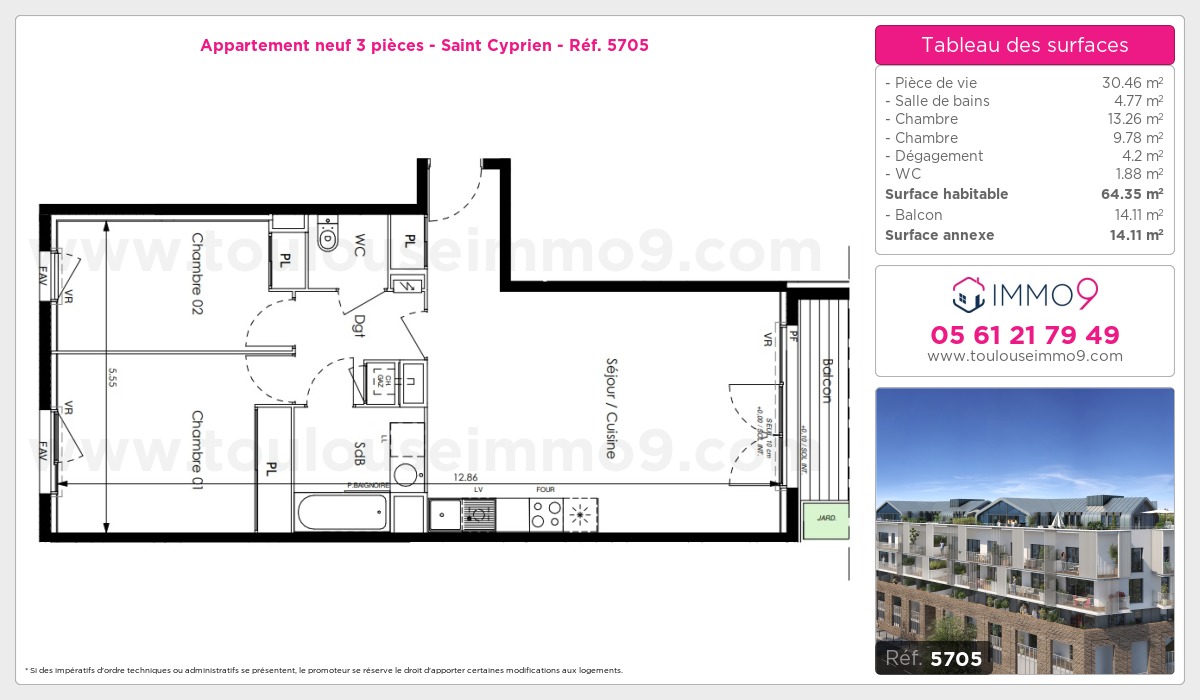 Plan et surfaces, Programme neuf Toulouse : Saint Cyprien Référence n° 5705