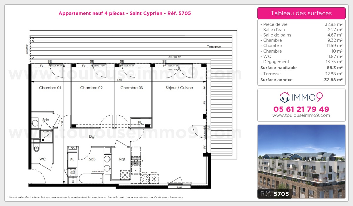 Plan et surfaces, Programme neuf Toulouse : Saint Cyprien Référence n° 5705