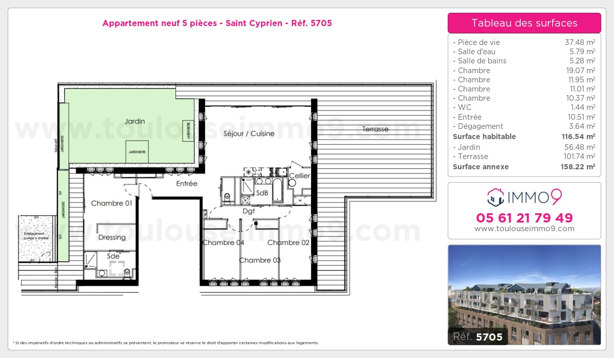 Plan et surfaces, Programme neuf Toulouse : Saint Cyprien Référence n° 5705