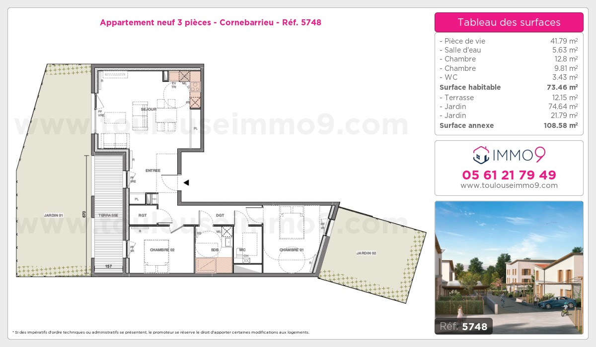 Plan et surfaces, Programme neuf Cornebarrieu Référence n° 5748