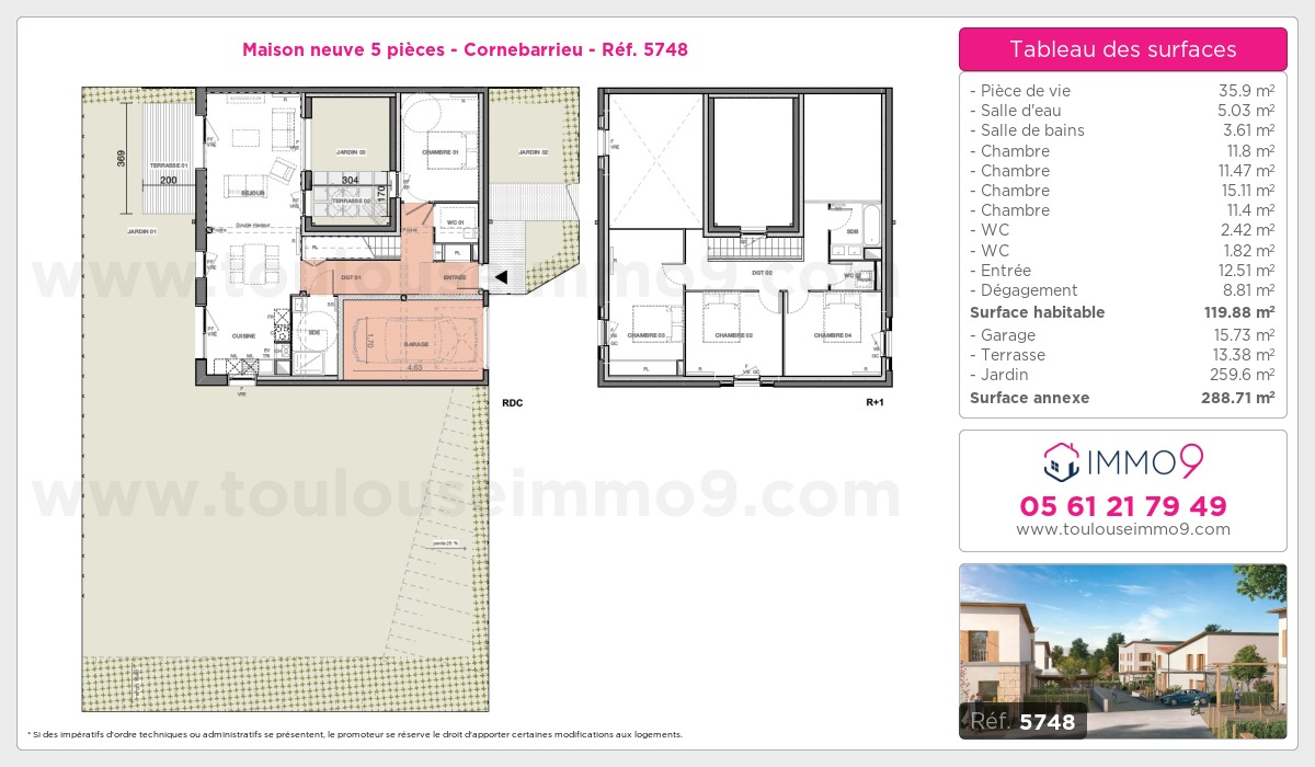 Plan et surfaces, Programme neuf Cornebarrieu Référence n° 5748