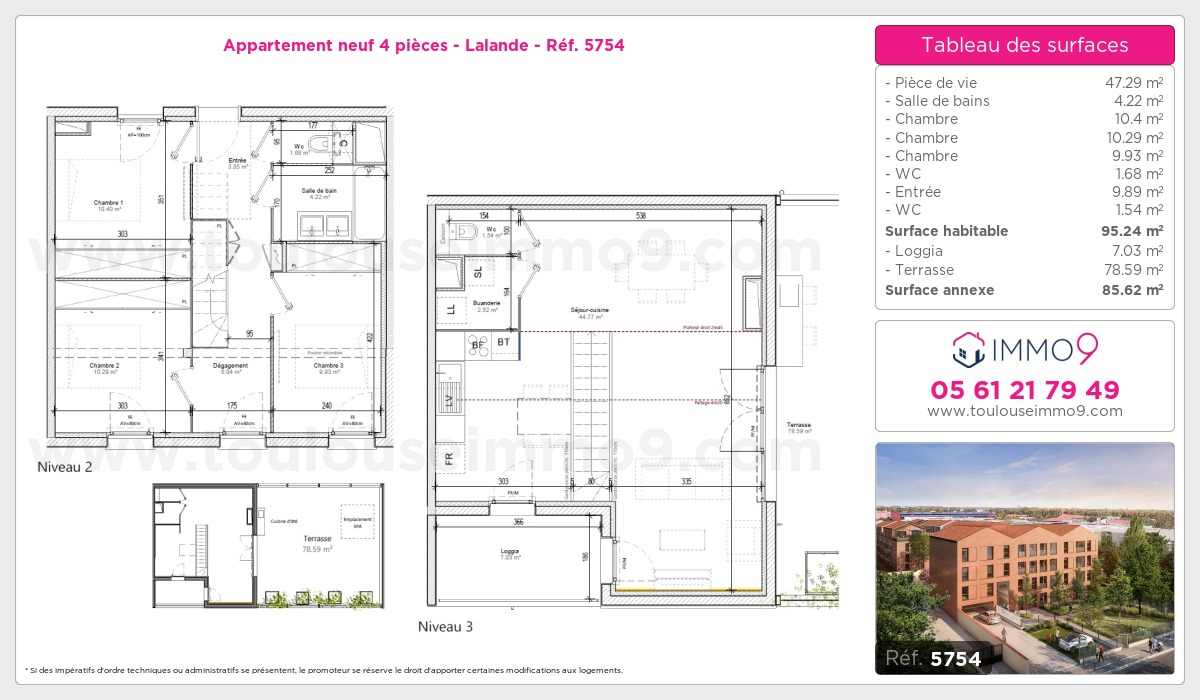 Plan et surfaces, Programme neuf Toulouse : Lalande Référence n° 5754