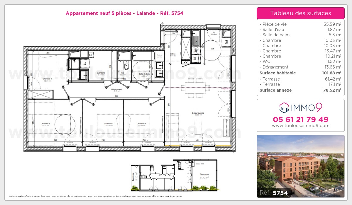 Plan et surfaces, Programme neuf Toulouse : Lalande Référence n° 5754