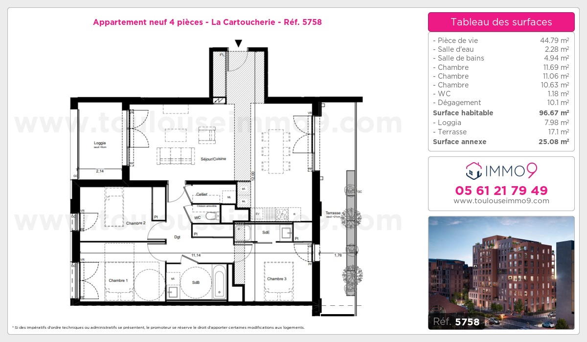 Plan et surfaces, Programme neuf Toulouse : Cartoucherie Référence n° 5758