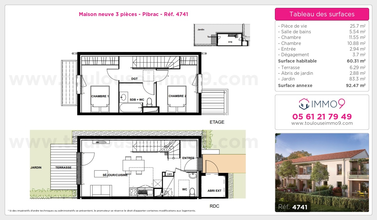 Plan et surfaces, Programme neuf Pibrac Référence n° 4741