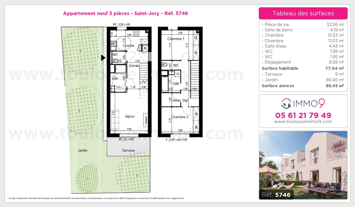 Plan et surfaces, Programme neuf Saint-Jory Référence n° 5746