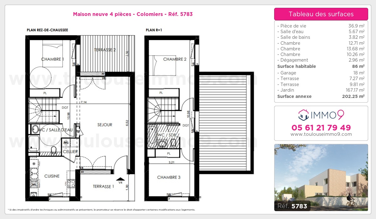 Plan et surfaces, Programme neuf Colomiers Référence n° 5783