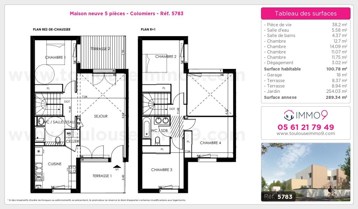 Plan et surfaces, Programme neuf Colomiers Référence n° 5783