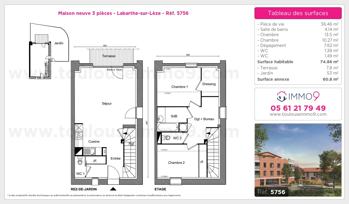 Plan et surfaces, Programme neuf Labarthe-sur-Lèze Référence n° 5756