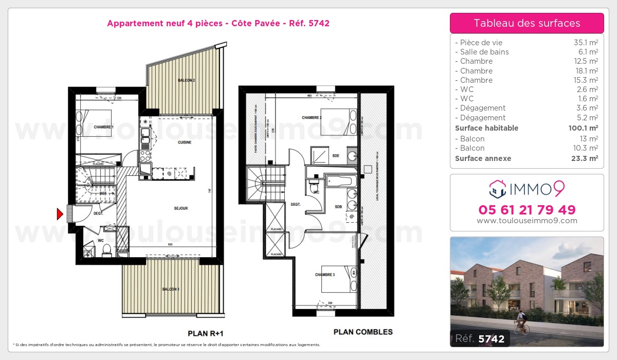 Plan et surfaces, Programme neuf Toulouse : Côte Pavée Référence n° 5742