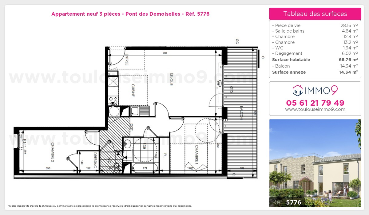 Plan et surfaces, Programme neuf Toulouse : Pont des Demoiselles Référence n° 5776