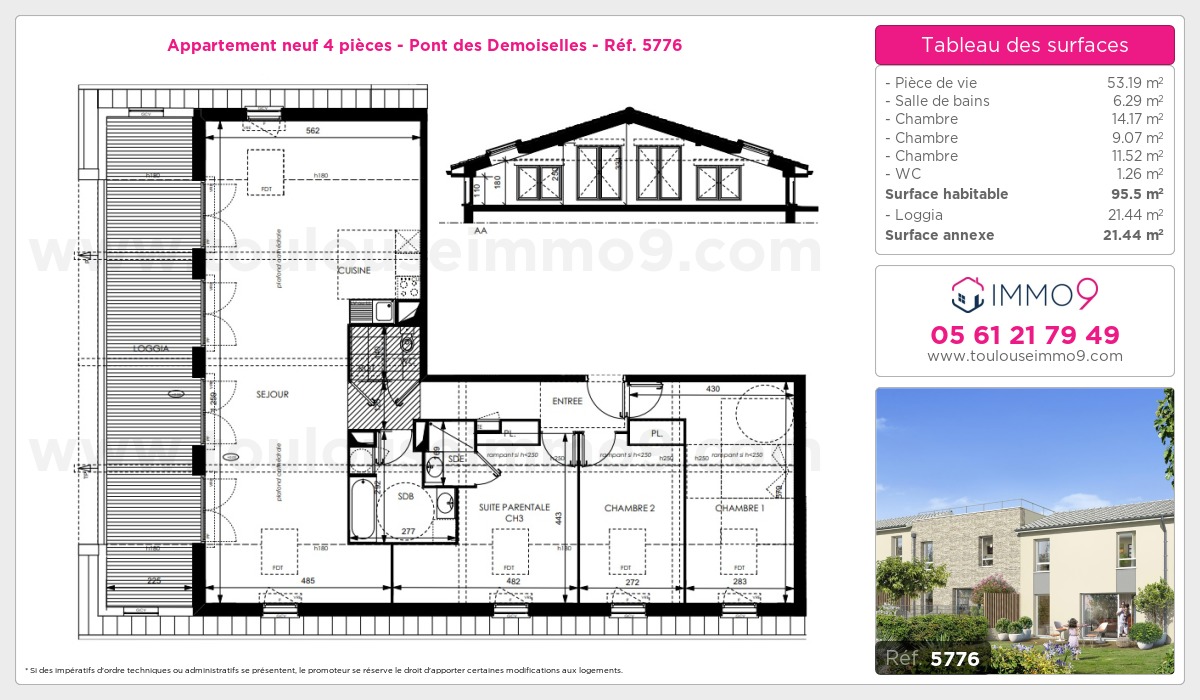 Plan et surfaces, Programme neuf Toulouse : Pont des Demoiselles Référence n° 5776