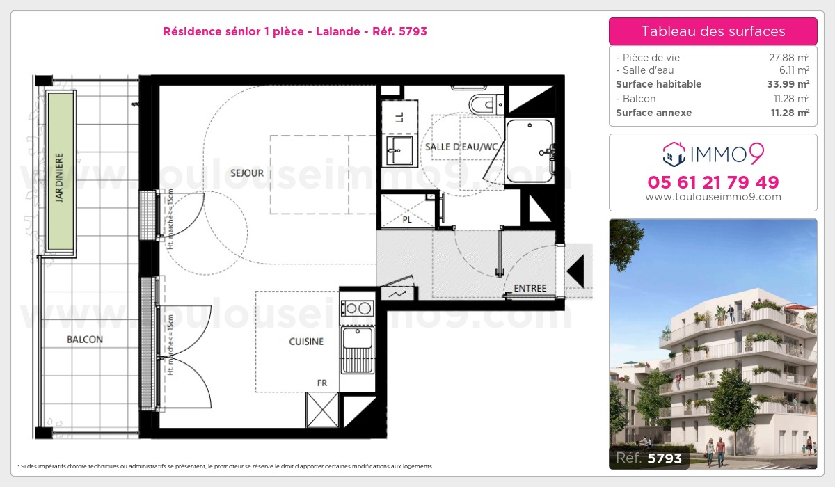 Plan et surfaces, Programme neuf Toulouse : Lalande Référence n° 5793