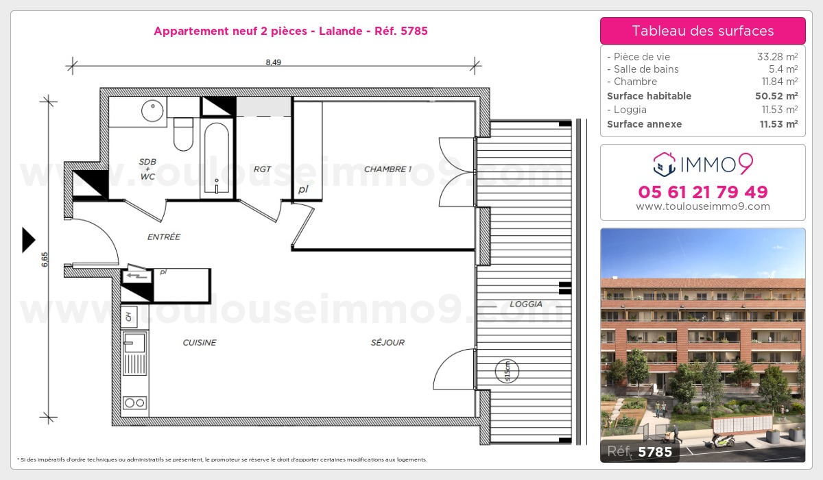 Plan et surfaces, Programme neuf Toulouse : Lalande Référence n° 5785