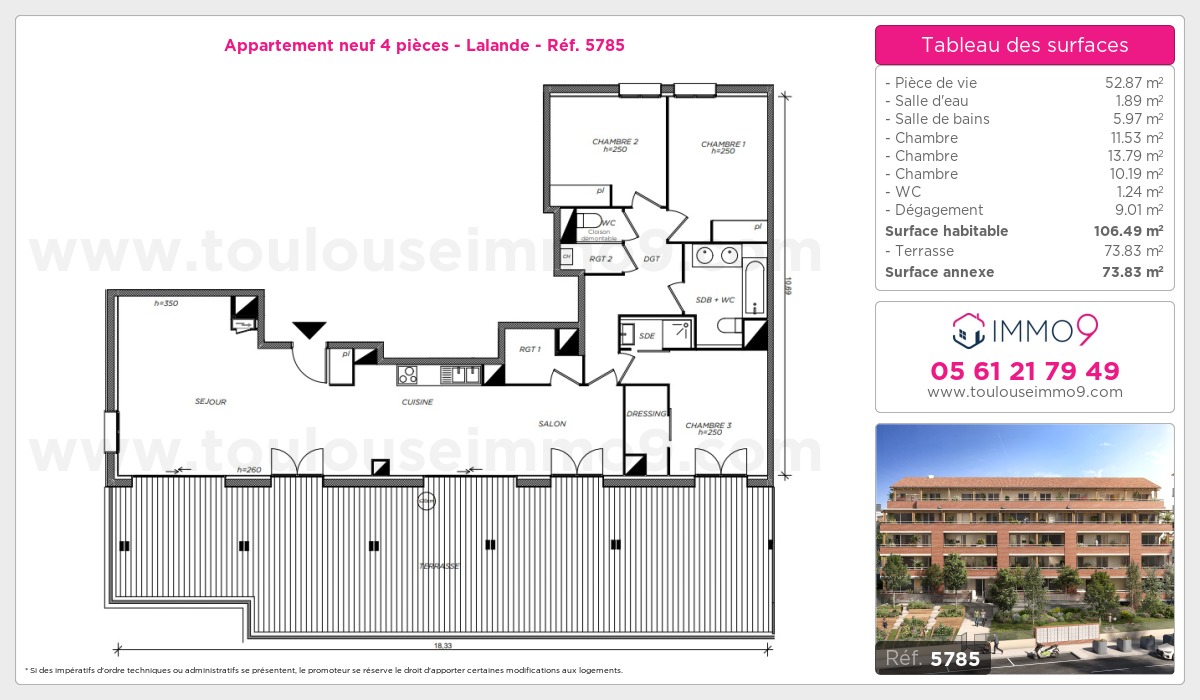 Plan et surfaces, Programme neuf Toulouse : Lalande Référence n° 5785