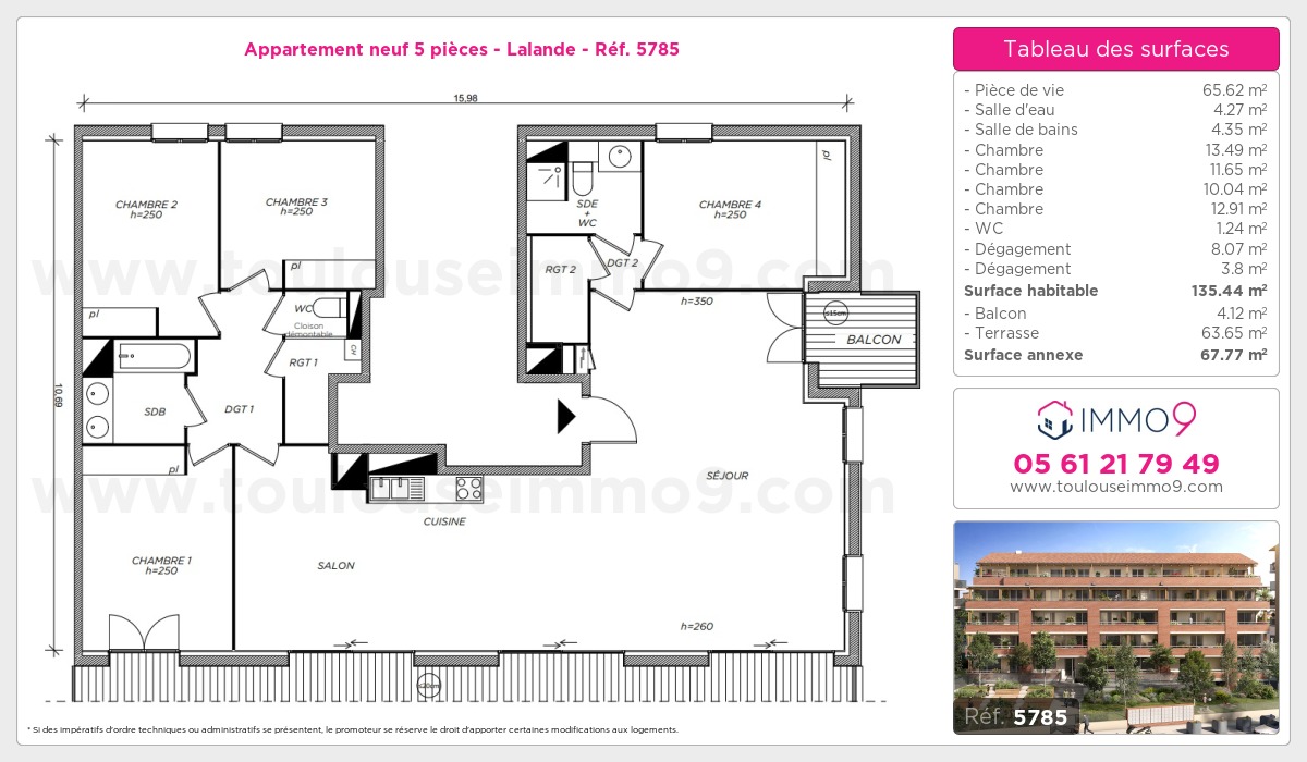 Plan et surfaces, Programme neuf Toulouse : Lalande Référence n° 5785