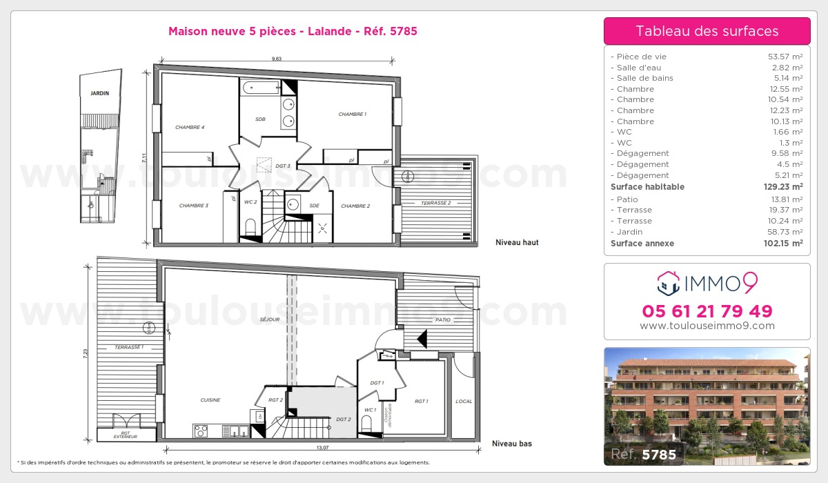 Plan et surfaces, Programme neuf Toulouse : Lalande Référence n° 5785