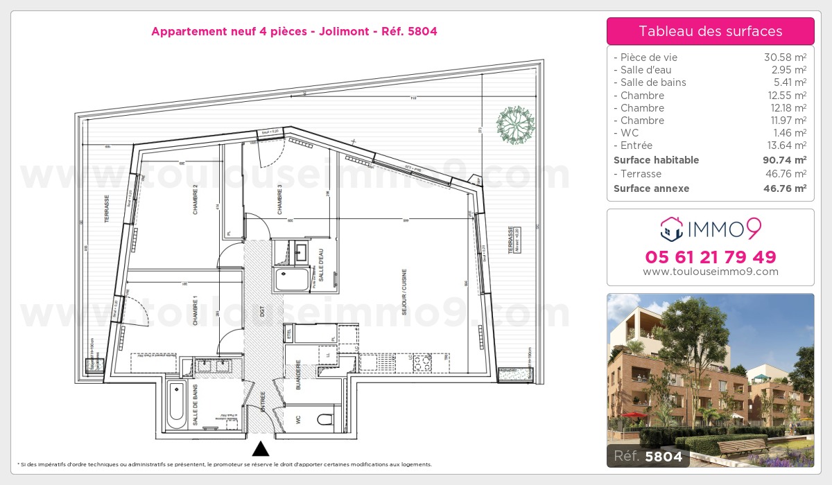 Plan et surfaces, Programme neuf Toulouse : Jolimont Référence n° 5804